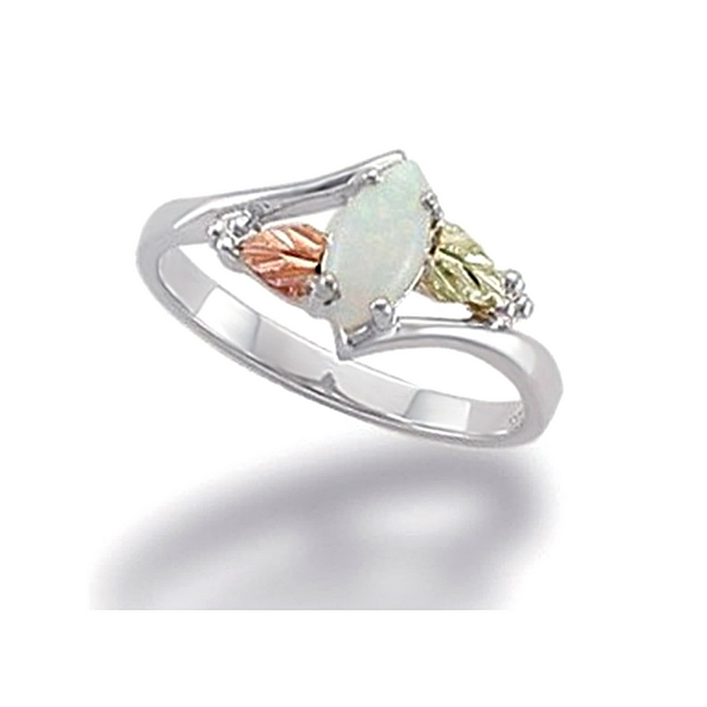 Created Birthstone Ring, Rhodium Plated Sterling Silver, 12k Green and Rose Gold Black Hills Silver Motif. 