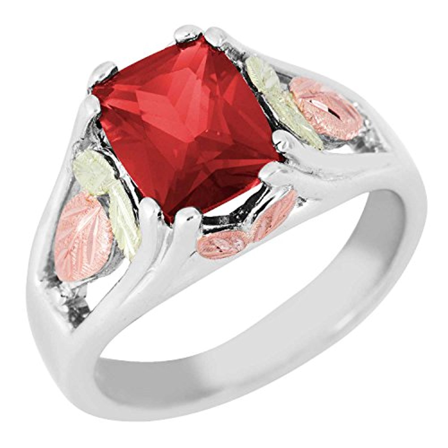 Created Birthstone Ring, Rhodium Plated Sterling Silver, 12k Green and Rose Gold Black Hills Silver Motif.  