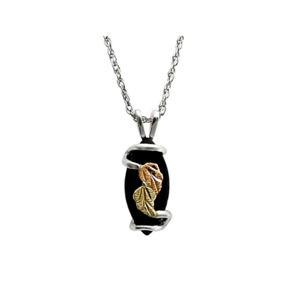 Black Hills Gold Motif on Rhodium Plated Sterling Silver . 