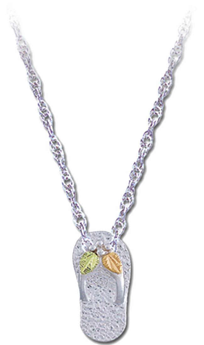 Sterling Silver Flip Flop Necklace with Black Hills Gold motif. 
