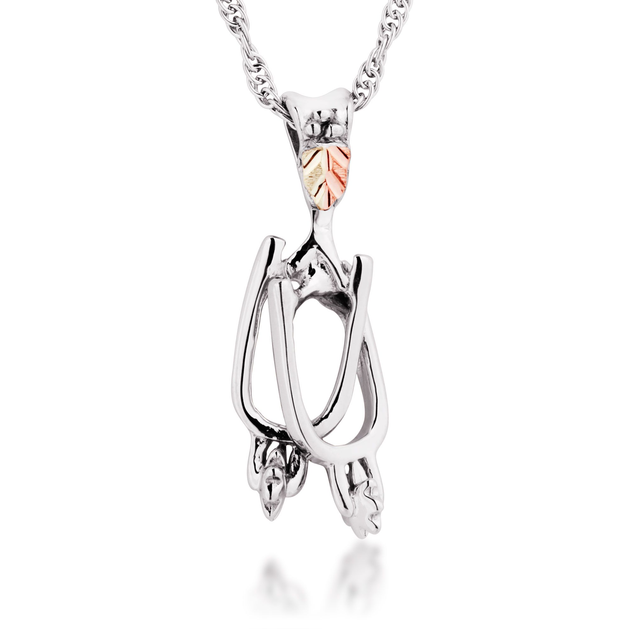 Stirrup Pendant Necklace, Sterling Silver, 12k Green and Rose Gold Black Hills Gold Motif 