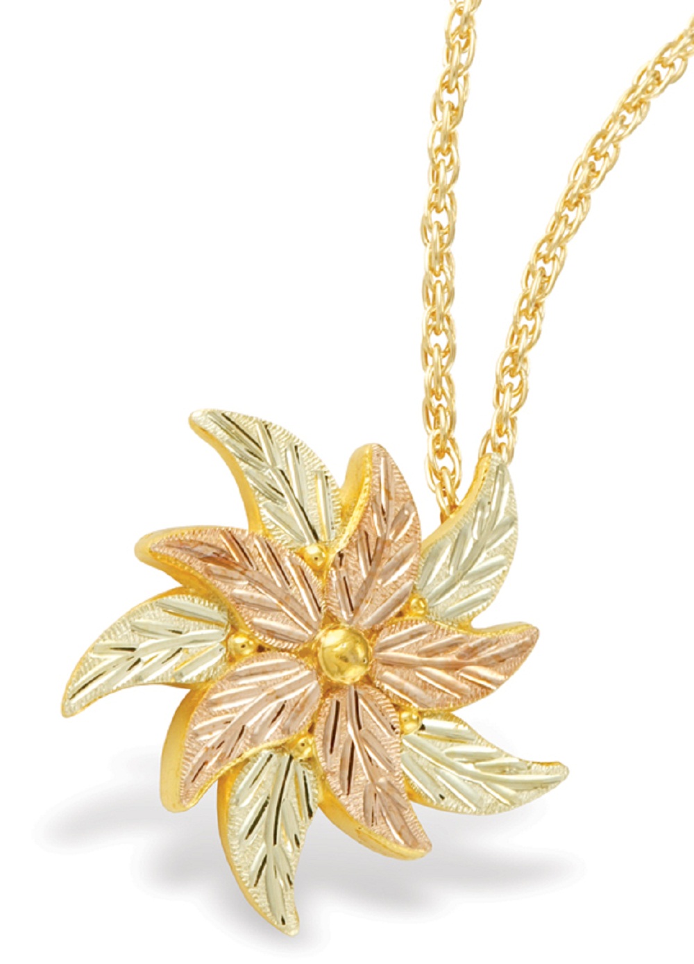 Black Hills Gold Necklace with Floral Pendant. 