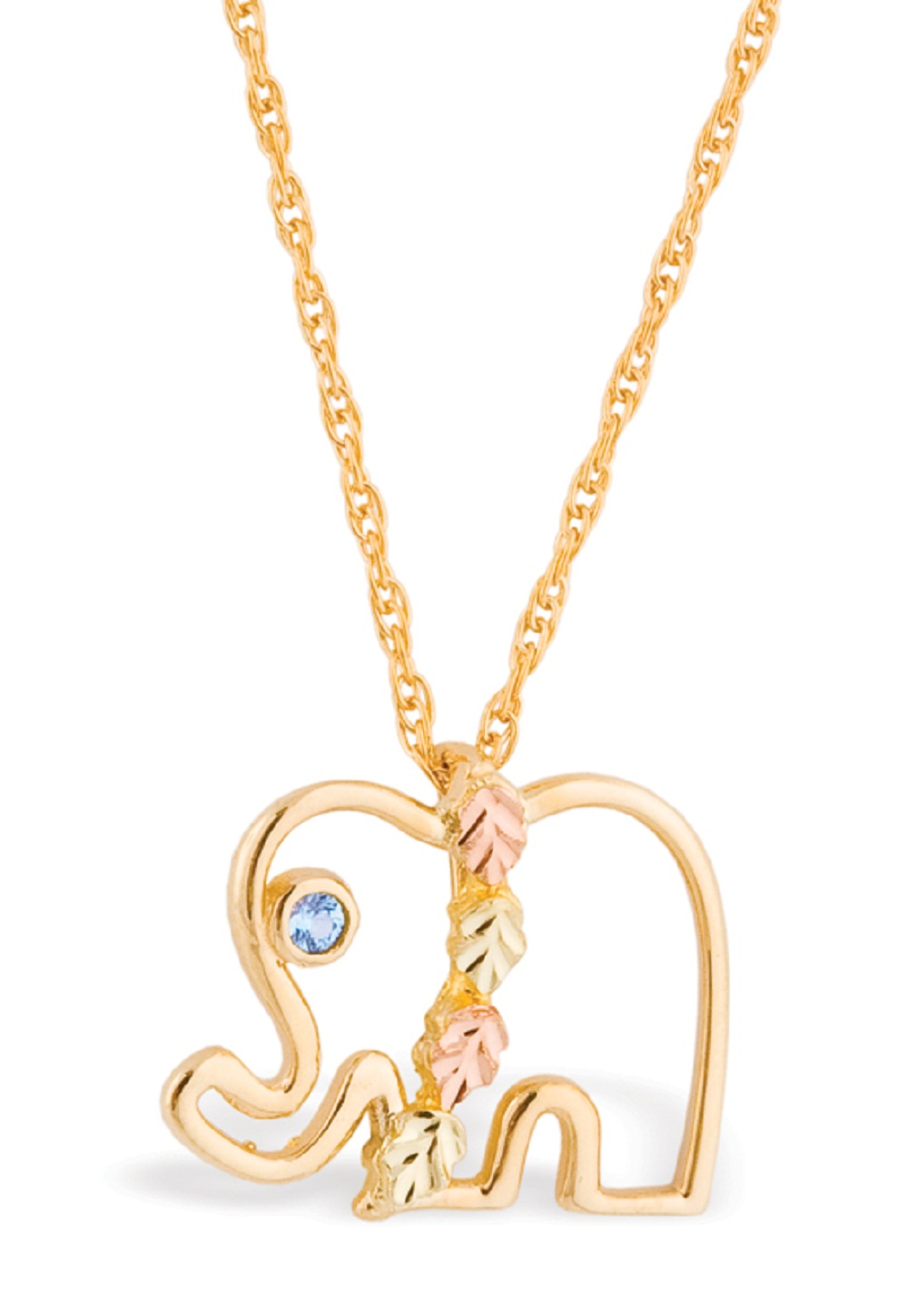 Black Hills Gold Necklace with CZ Elephant Shaped Pendant. 