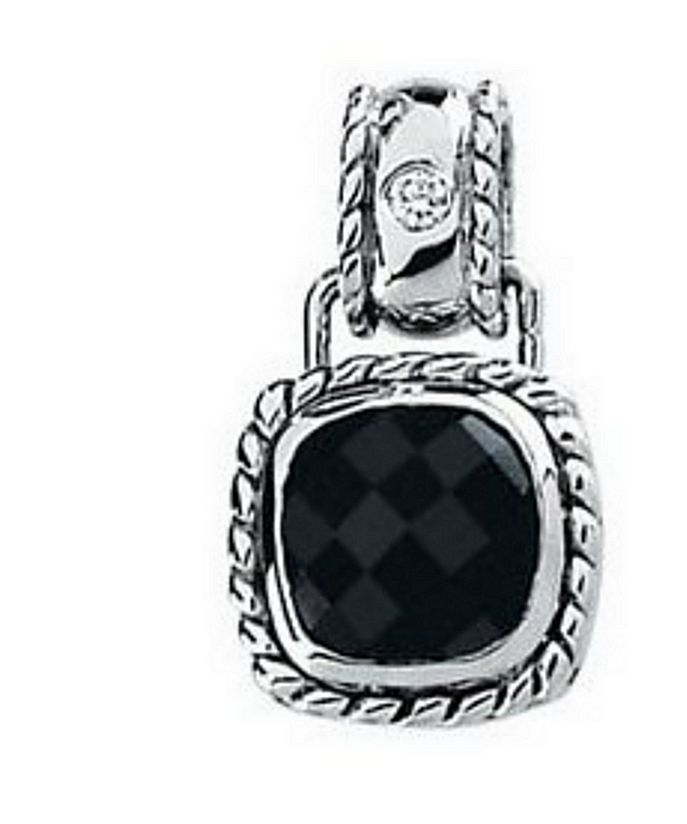 Onyx and Diamond Pendant, Rhodium-Plated 14k White Gold. 