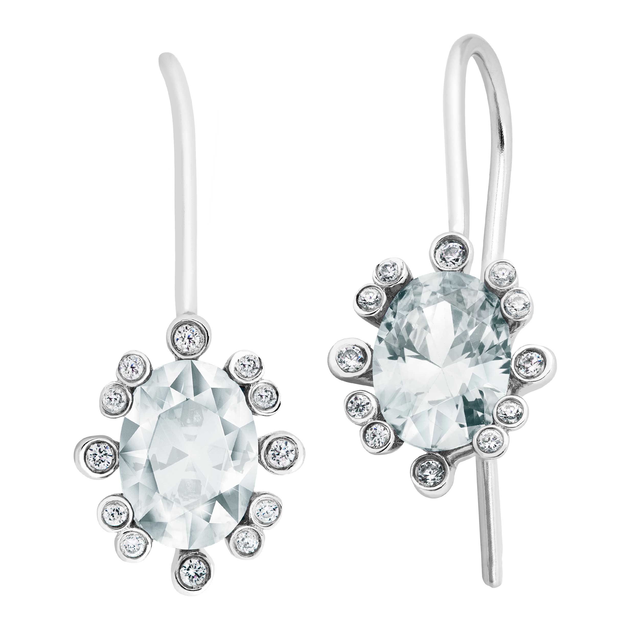 White Topaz Earrings, Rhodium Plated Sterling Silver