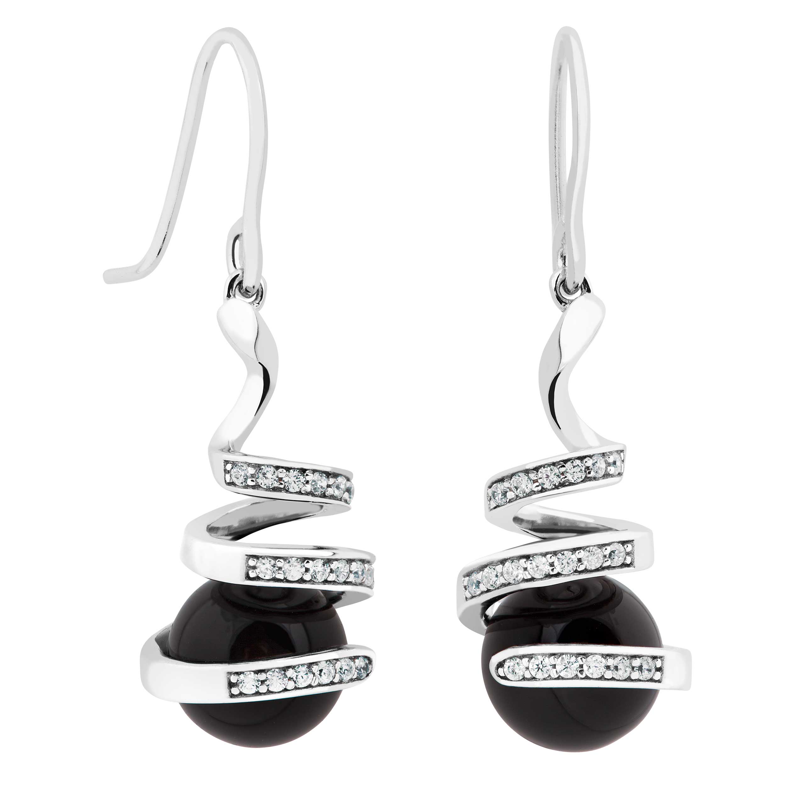 Black Onyx Earrings, Rhodium Plated Sterling Silver