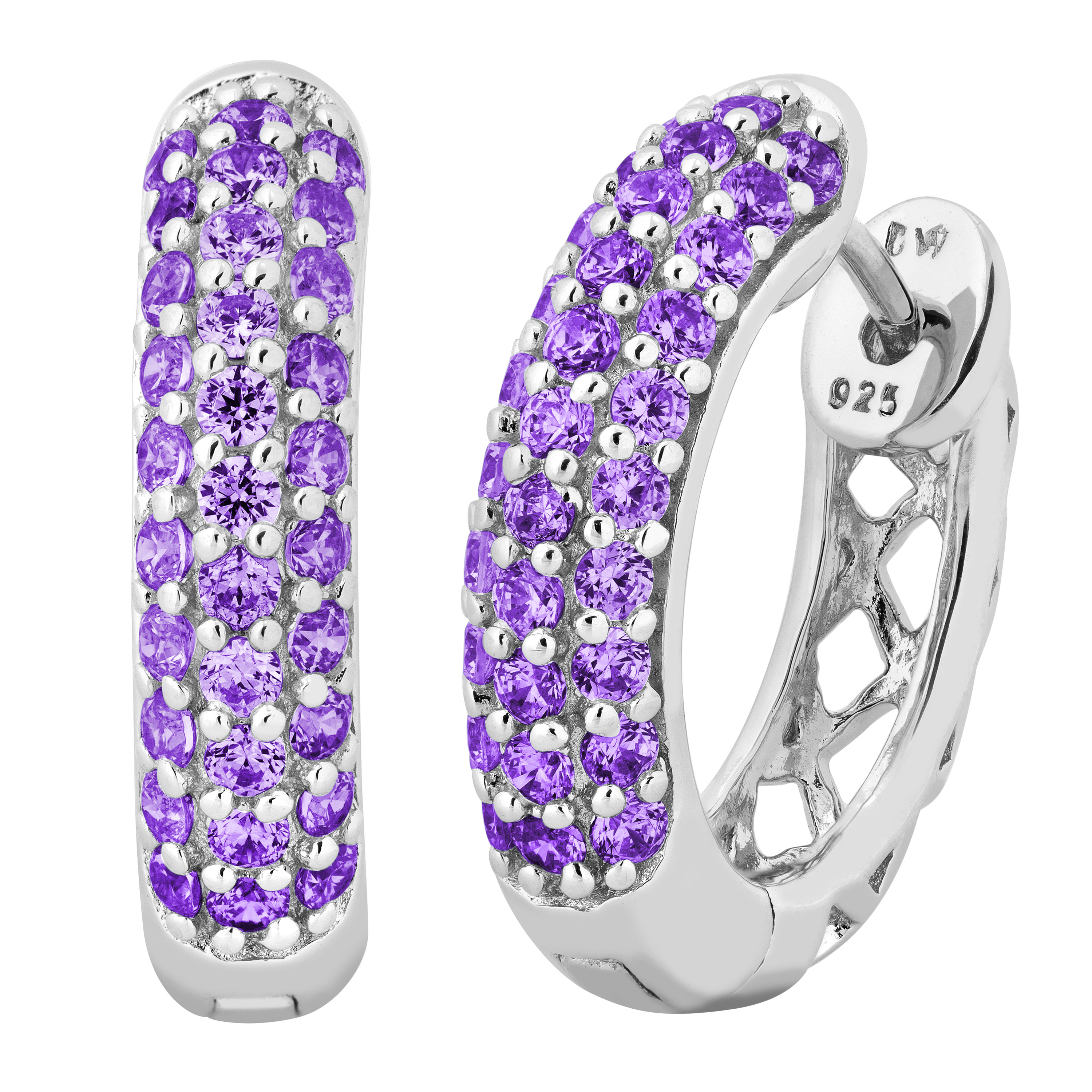 Brazillian Amethyst Hoop Earrings, Rhodium Plated Sterling Silver
