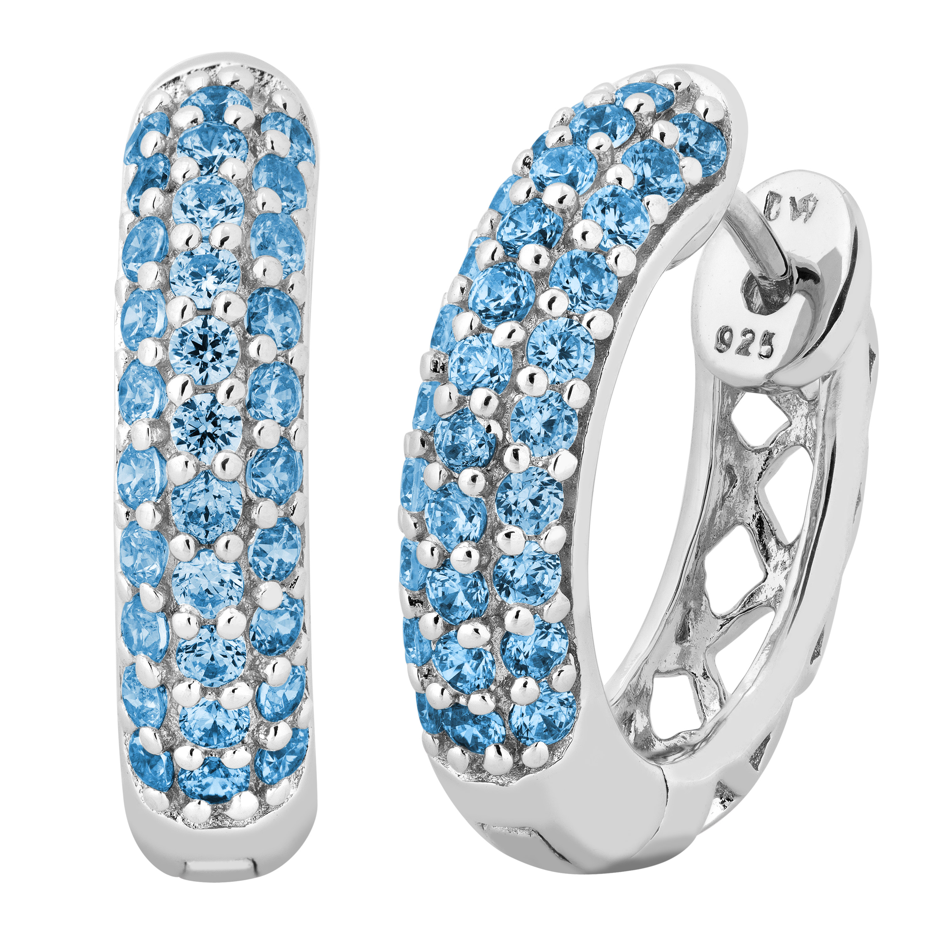 Swiss Blue Topaz Hoop Earrings, Rhodium Plated Sterling Silver