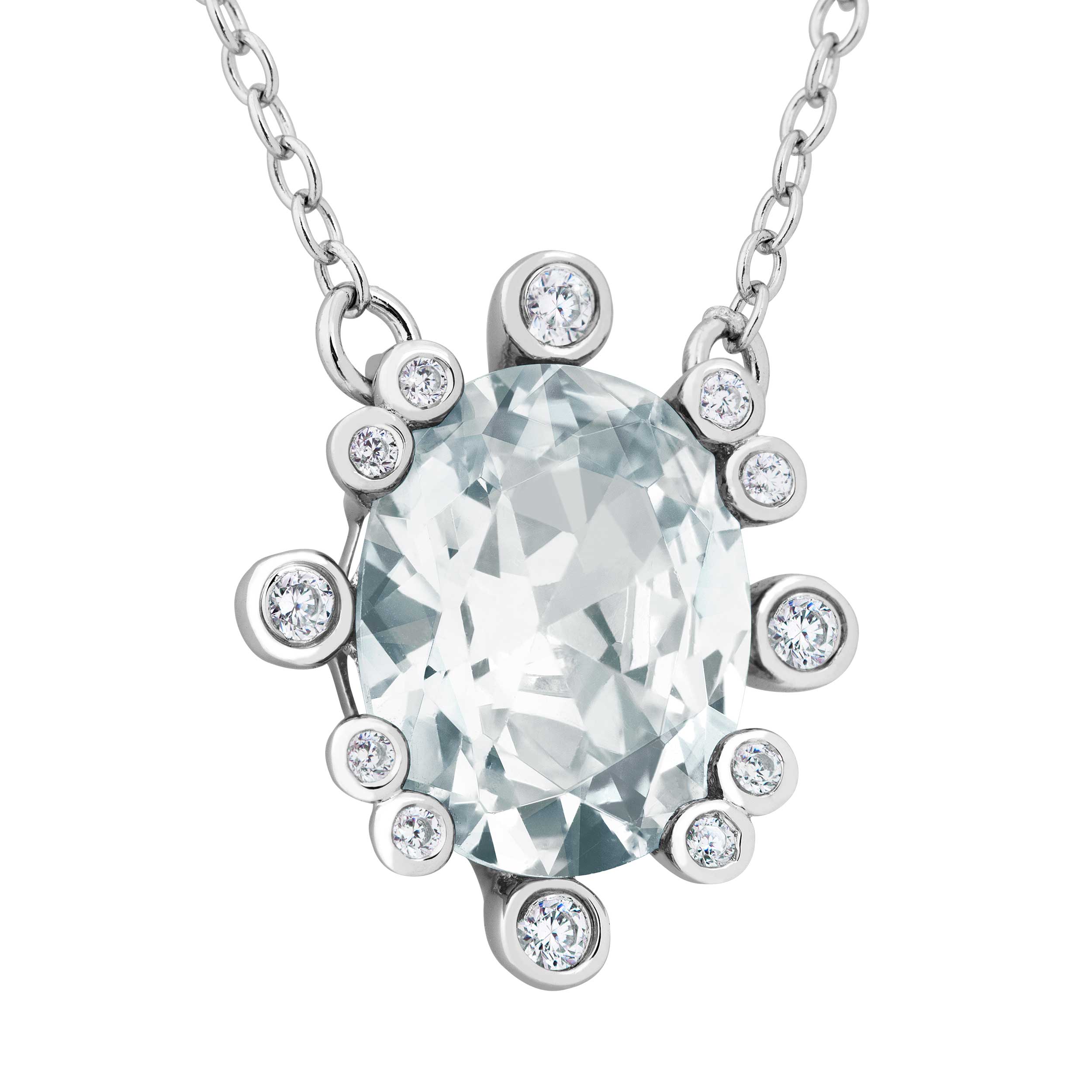 White Topaz Pendant Necklace, Rhodium Plated Sterling Silver
