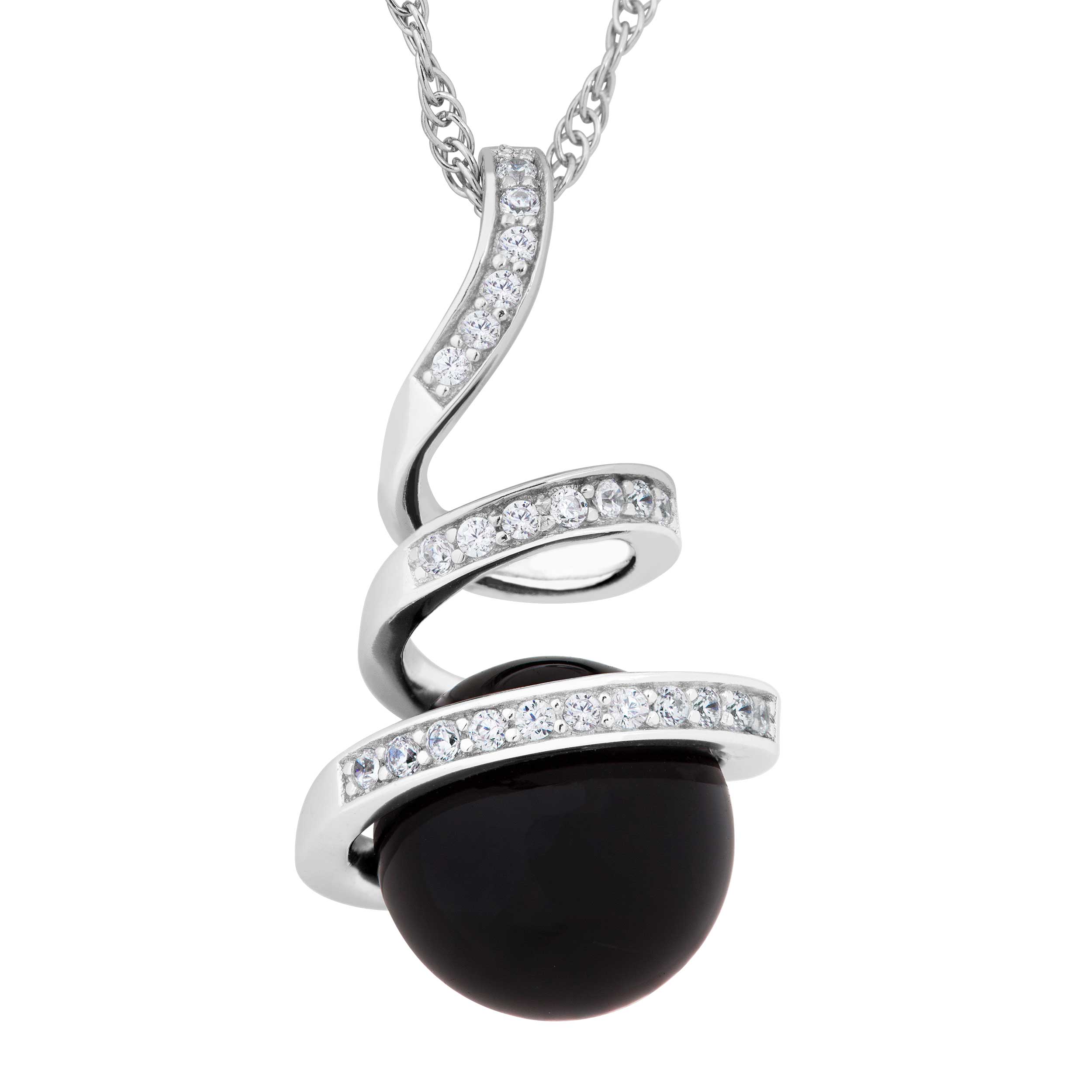  Onyx Pendant Necklace, Rhodium Plated Sterling Silver