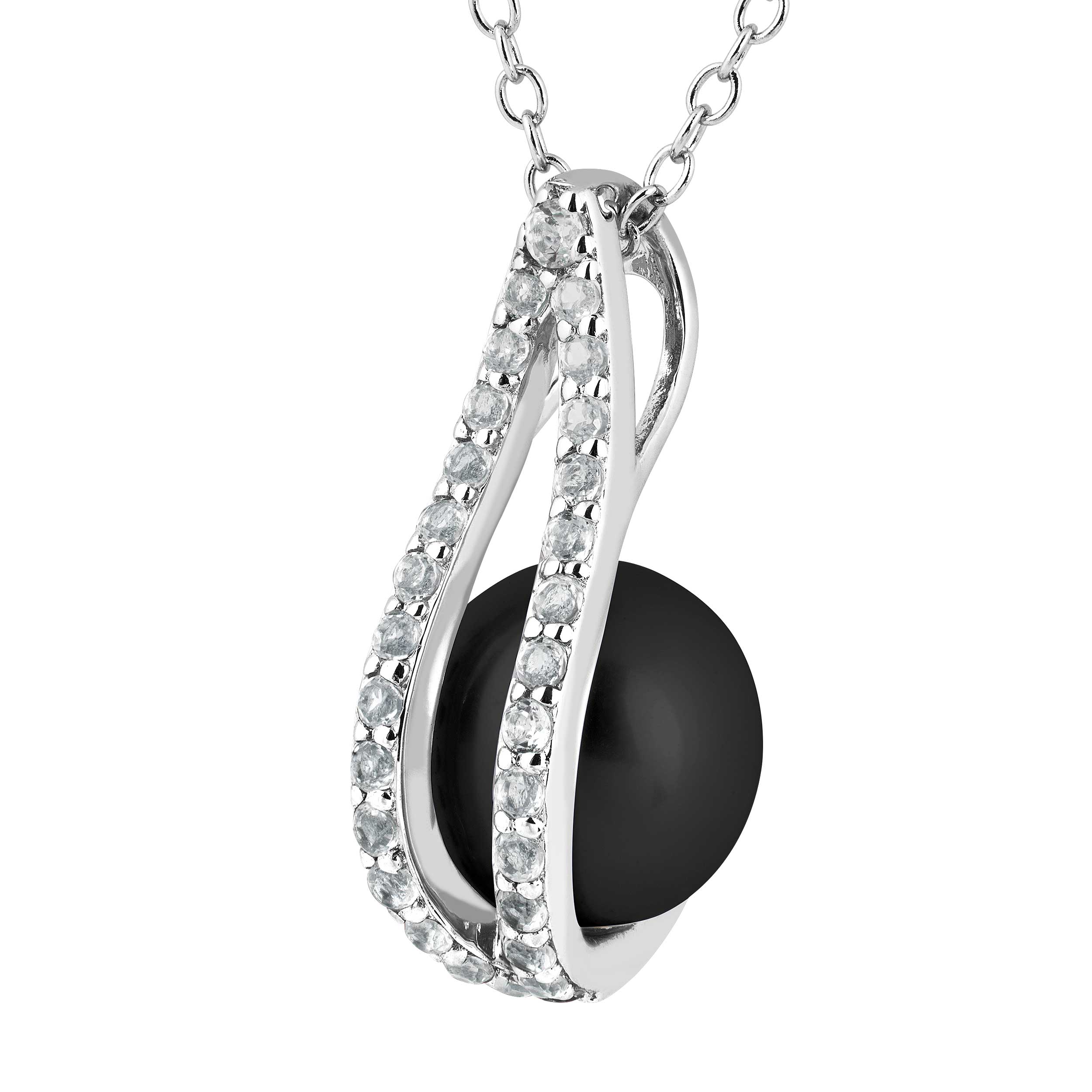  Onyx Pendant Necklace, Rhodium Plated Sterling Silver