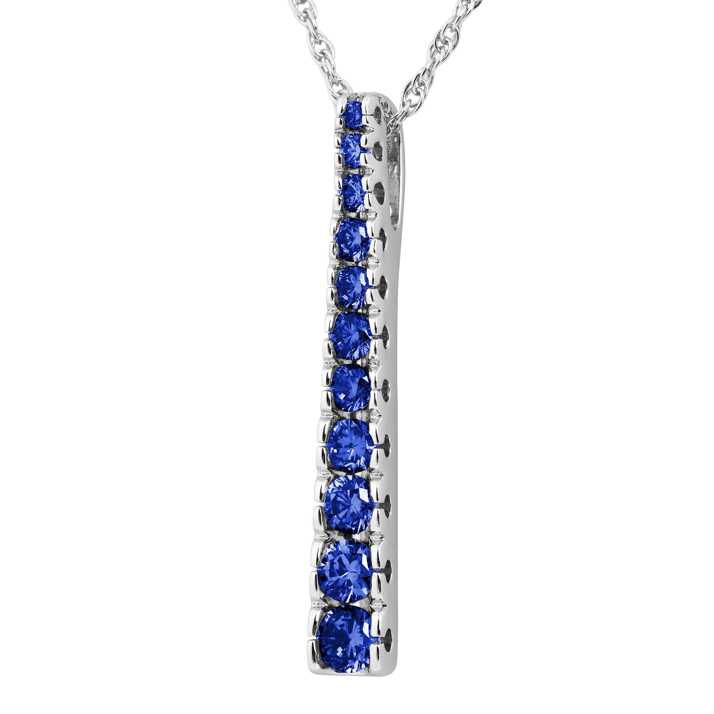  Created Blue Sapphire Pendant Necklace, Rhodium Plated Sterling Silver