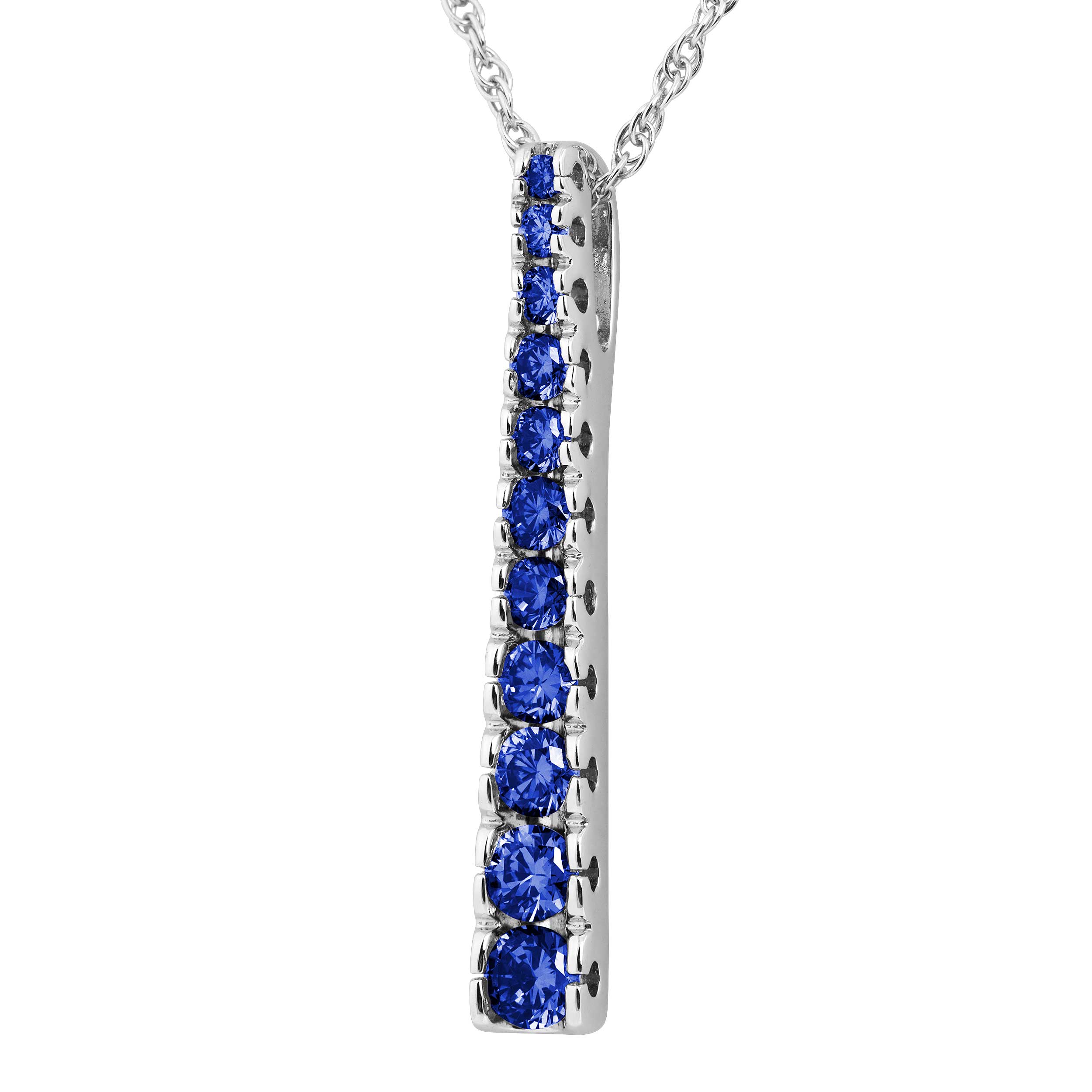  Created Blue Sapphire Pendant Necklace, Rhodium Plated Sterling Silver