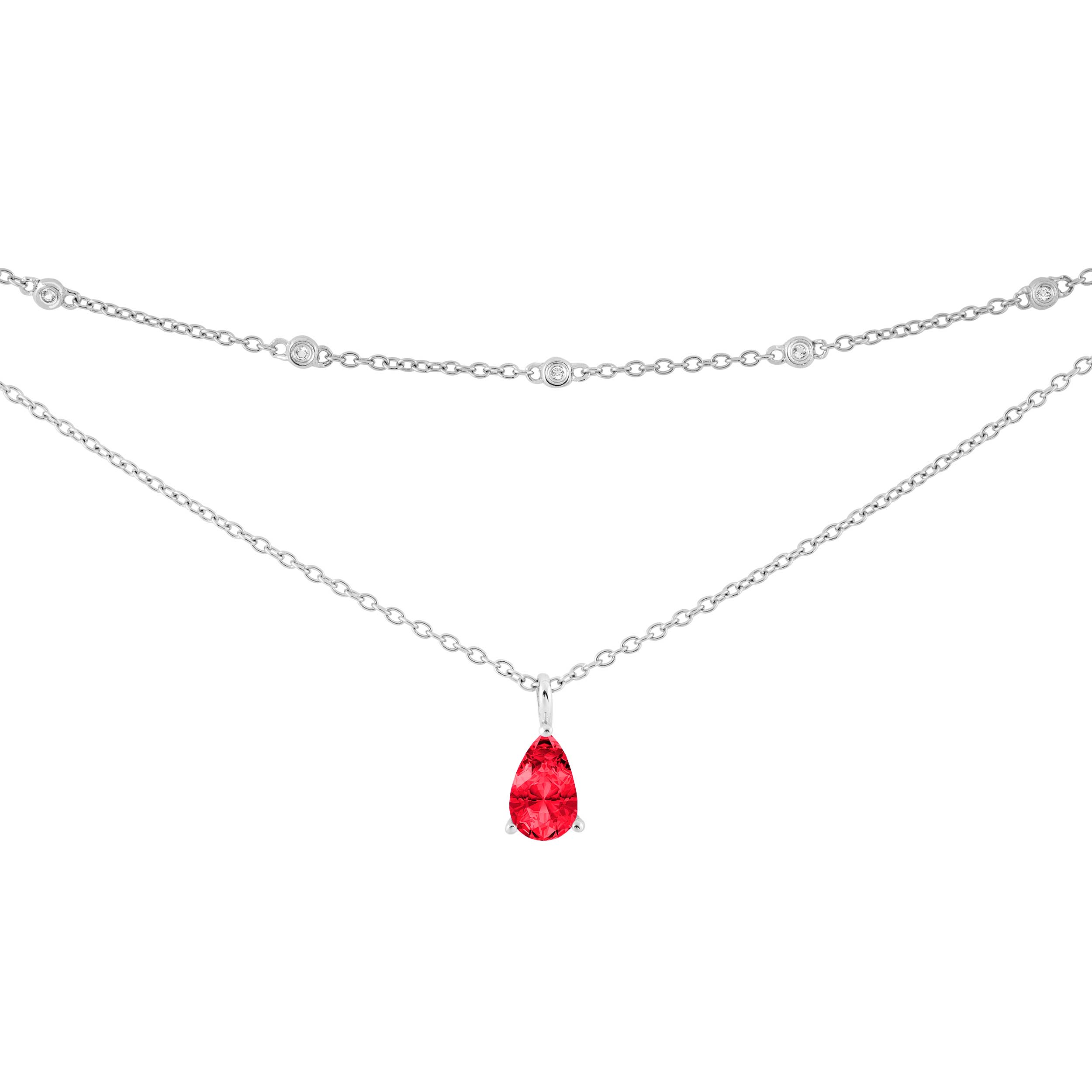 Created Ruby Pendant Necklace, Rhodium Plated Sterling Silver
