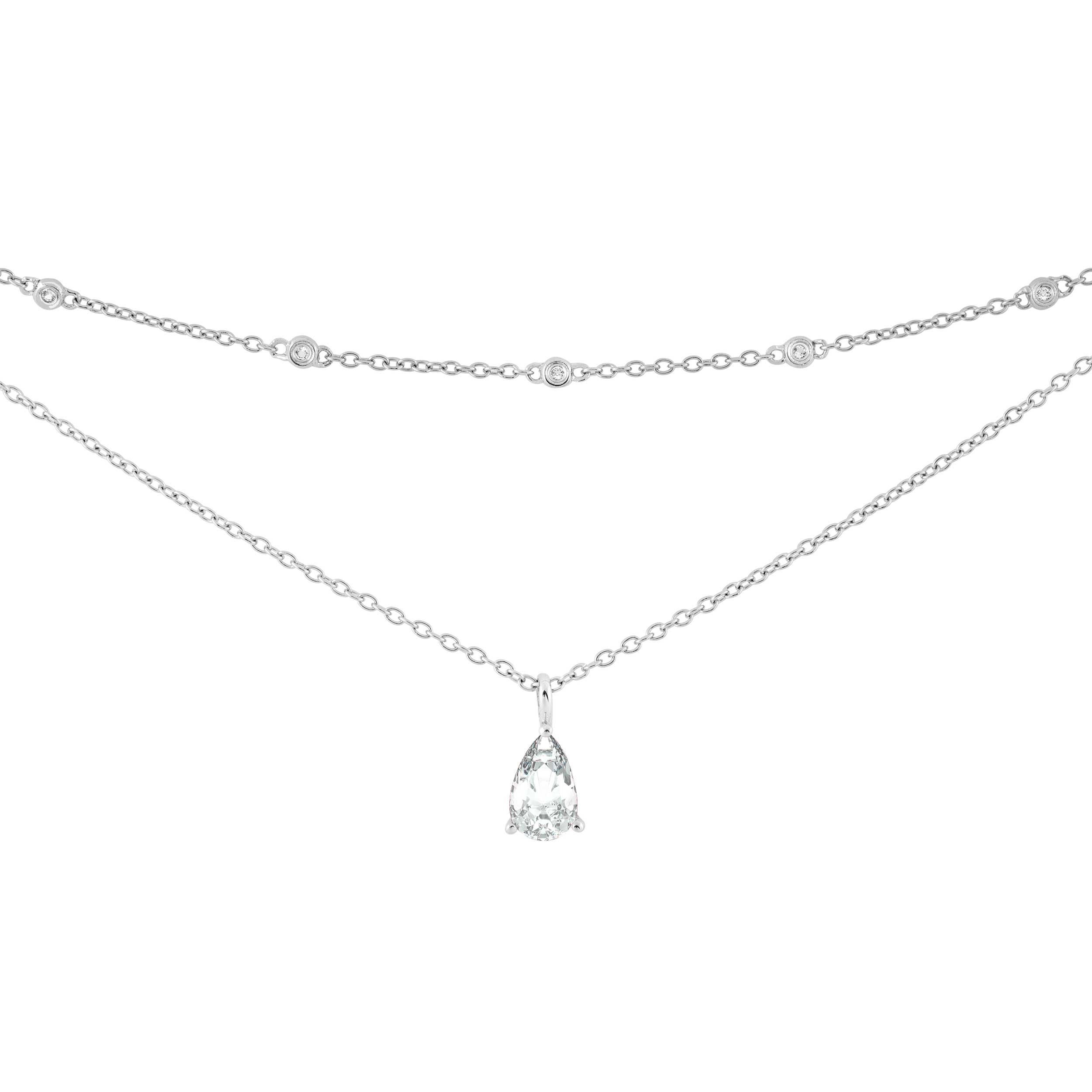  White Topaz Pendant Necklace, Rhodium Plated Sterling Silver