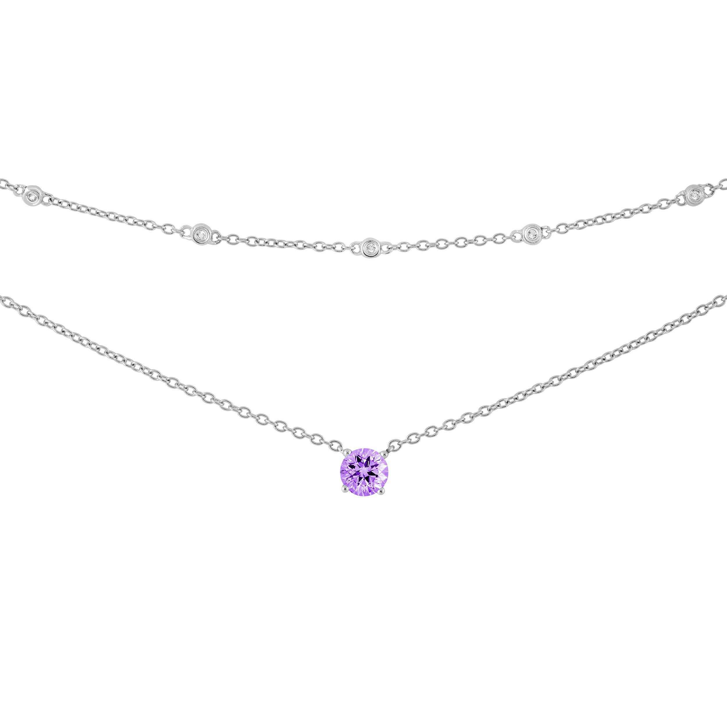 Amethyst Pendant Necklace, Rhodium Plated Sterling Silver