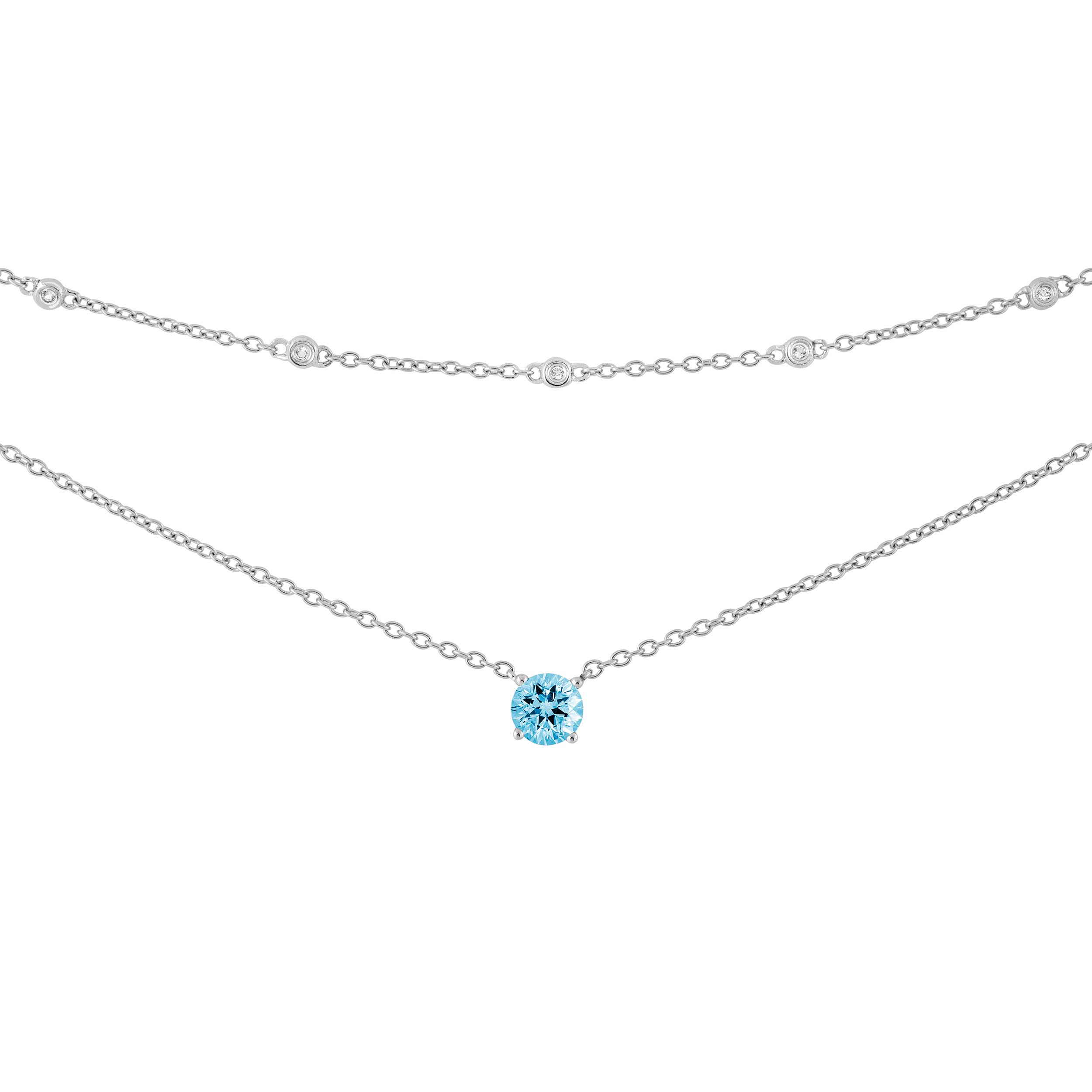 Blue Topaz Pendant Necklace, Rhodium Plated Sterling Silver