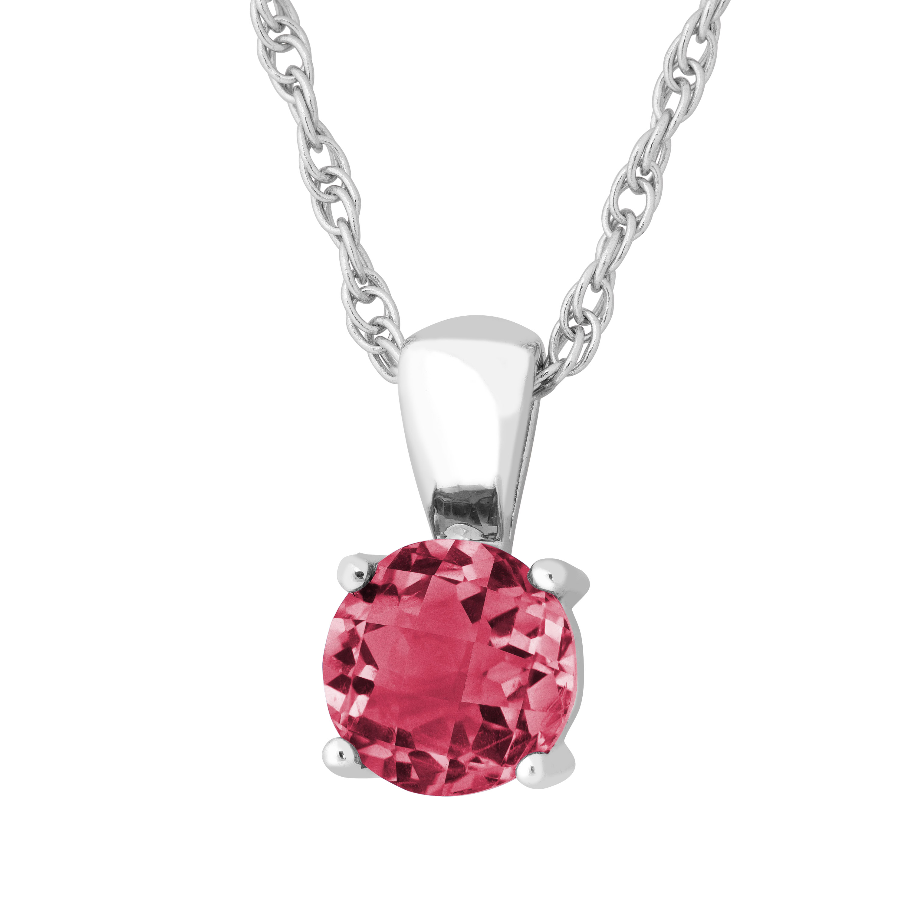Created Round Ruby Pendant Necklace, Rhodium Plated Sterling Silver