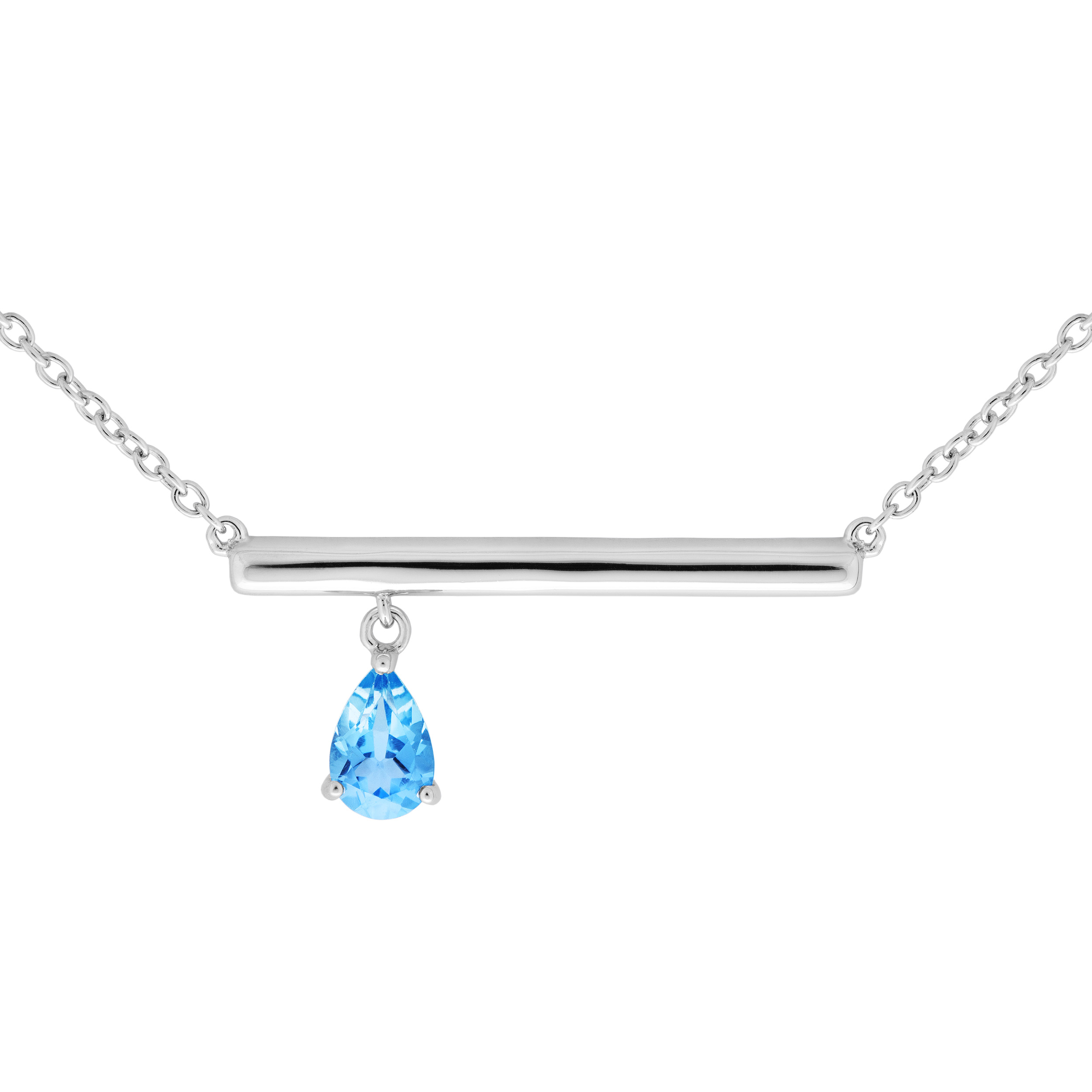 Pear Swiss Blue Topaz Pendant Necklace, Rhodium Plated Sterling Silver