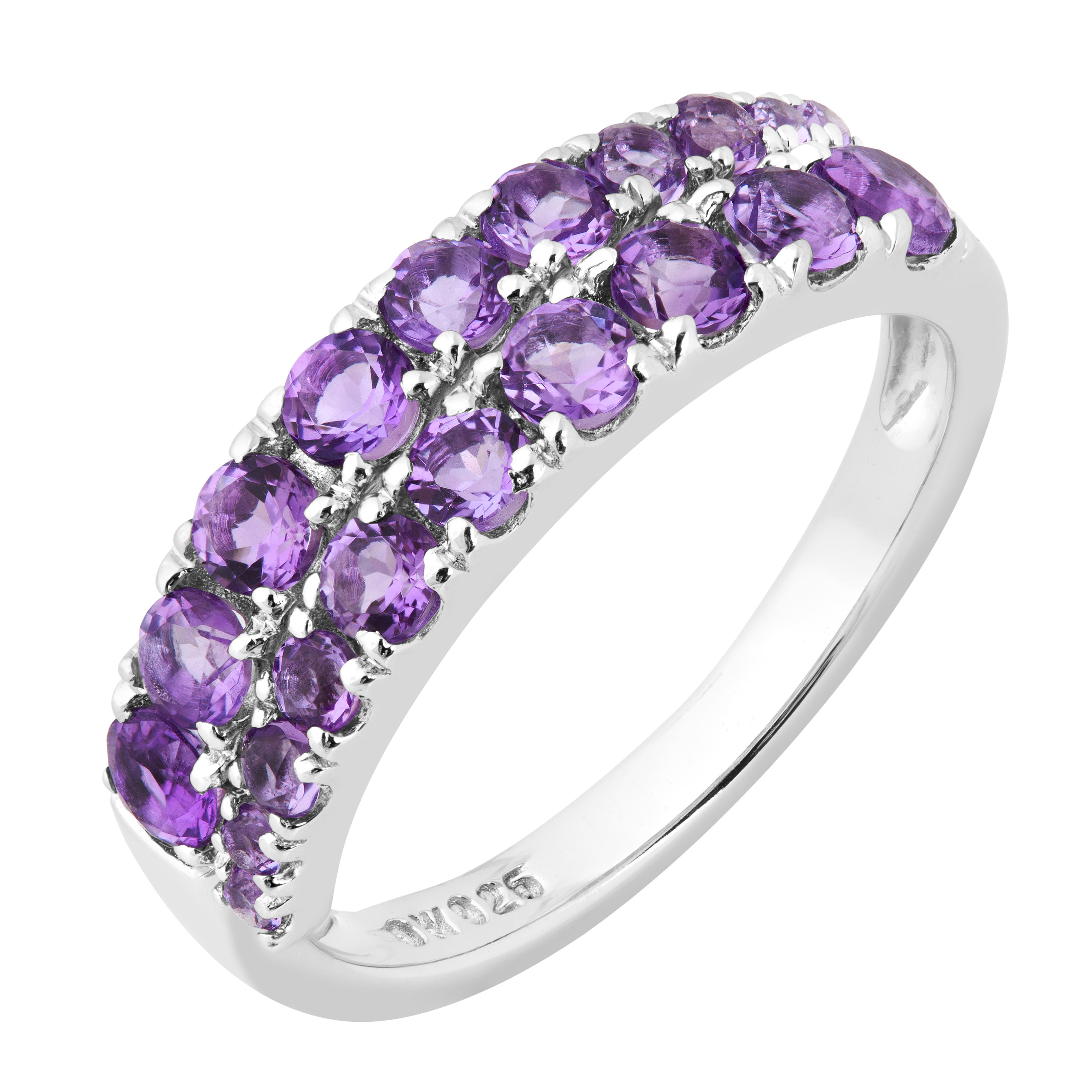 Brazillian Amethyst Twisted Ring, Rhodium Plated Sterling Silver
