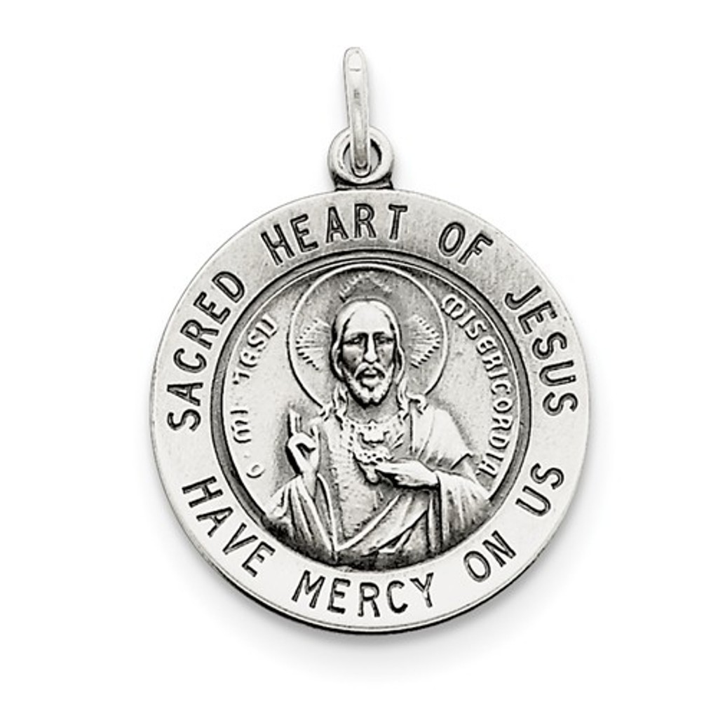 Sterling Silver Sacred Heart Of Jesus Medal (30X22MM)
 img title=QC3460