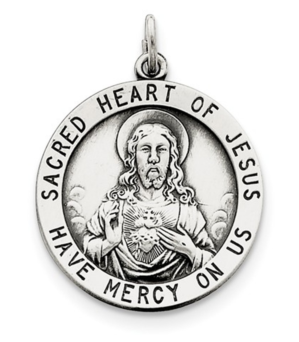 Sterling Silver Sacred Heart Of Jesus Medal (33X25MM)
 img title=QC3461