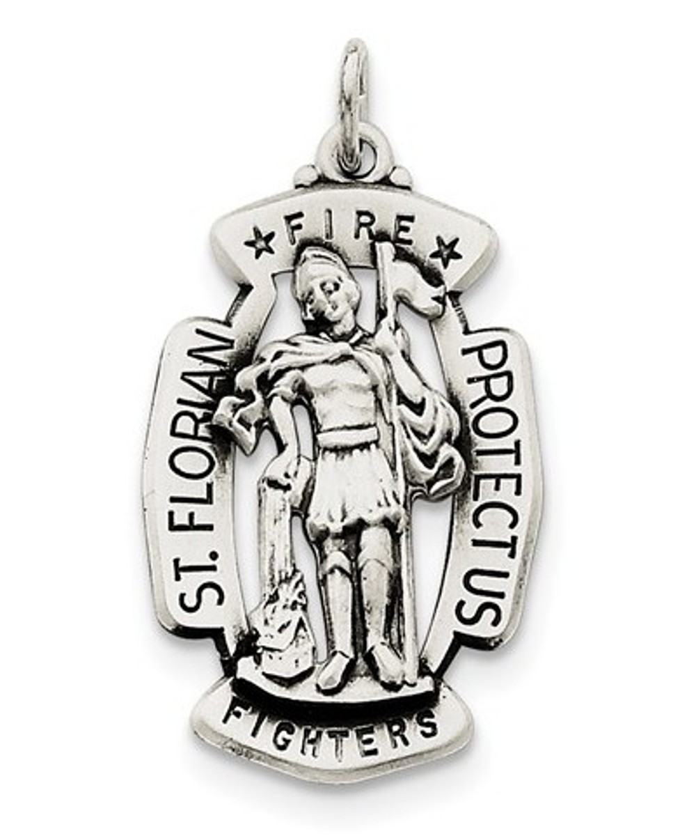 Sterling Silver Antiqued Saint Florian Medal (40X21MM)
