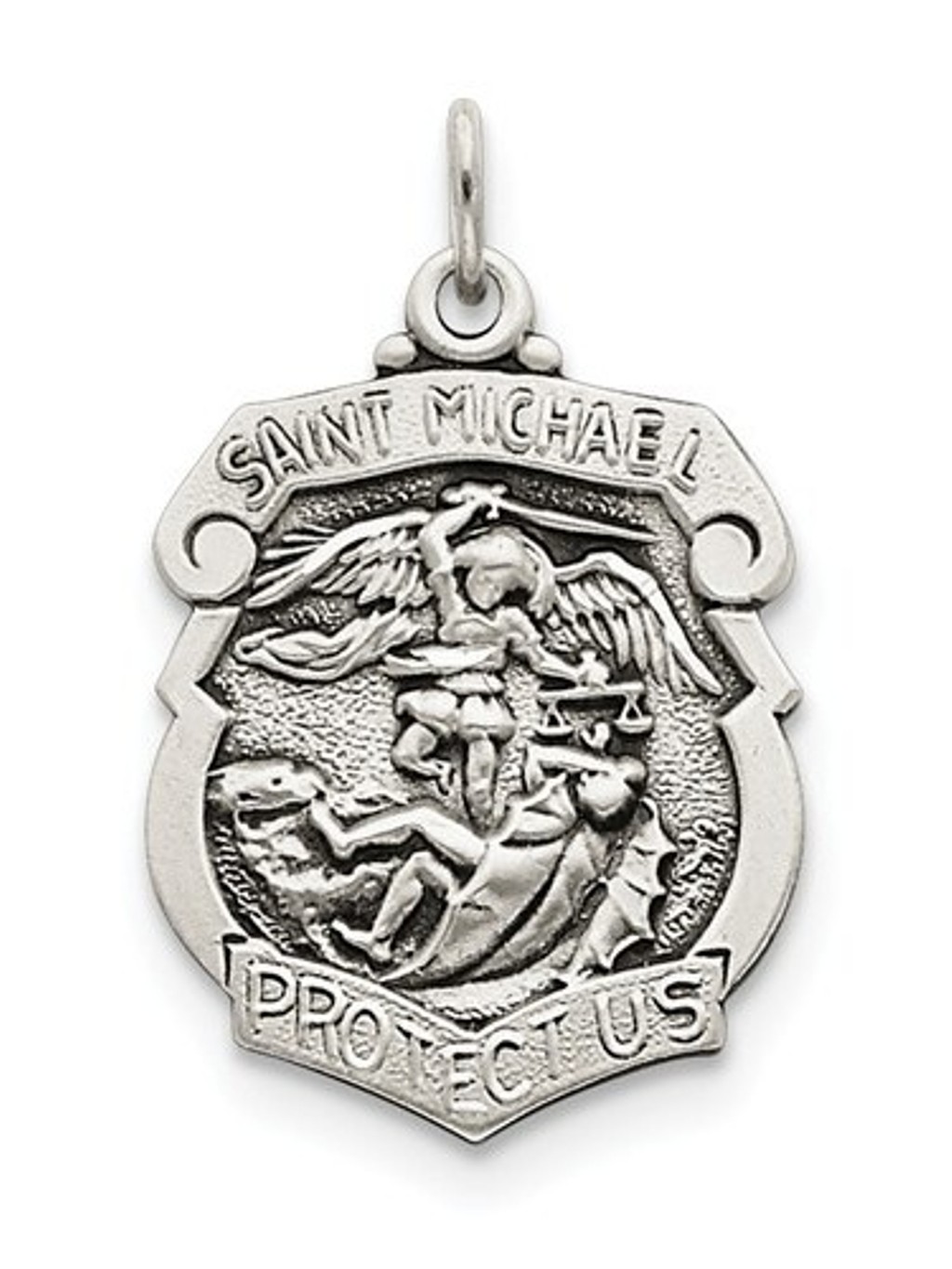 Sterling Silver D/C St. Michael Badge Medal Charm Pendant (34X21 MM)