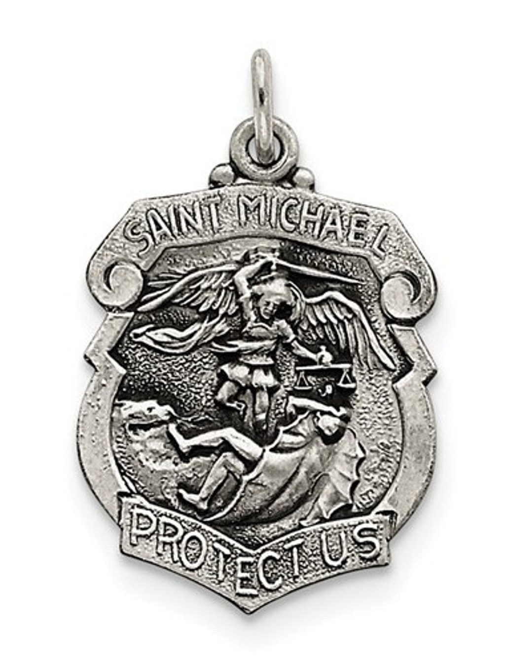 Sterling Silver St. Michael Badge Medal Charm Pendant (31X21 MM)