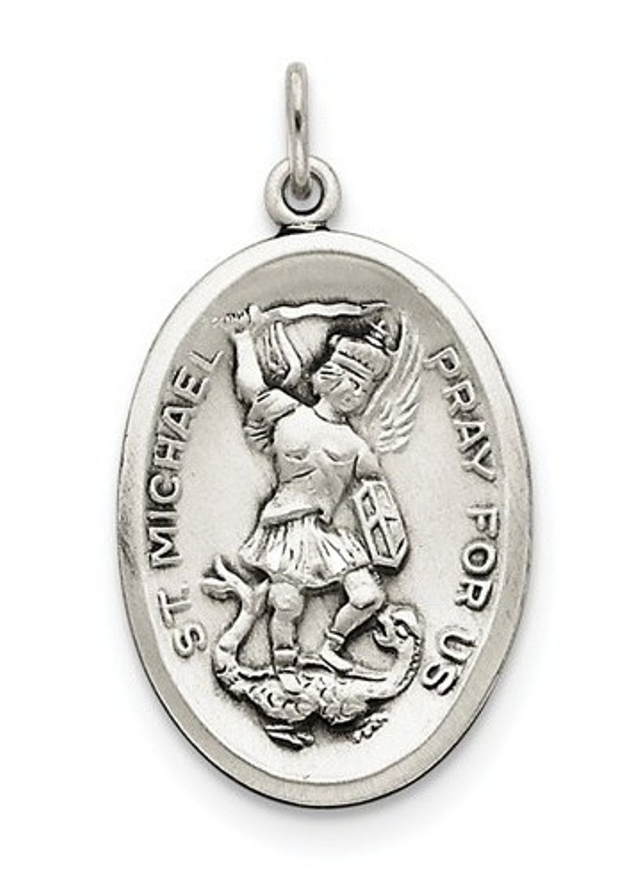 Sterling Silver Saint Michael Medal Charm Pendant (35X20 MM)