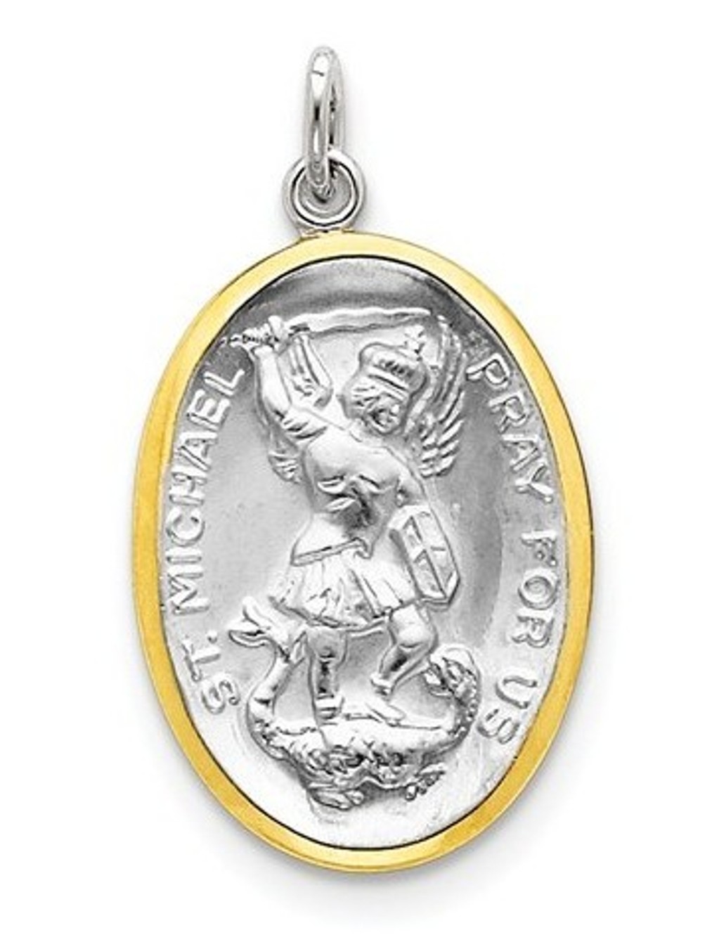 Rhodium-Plated And Vermeil Sterling Silver St. Michael Medal (35X20MM)
 img title=QC3616