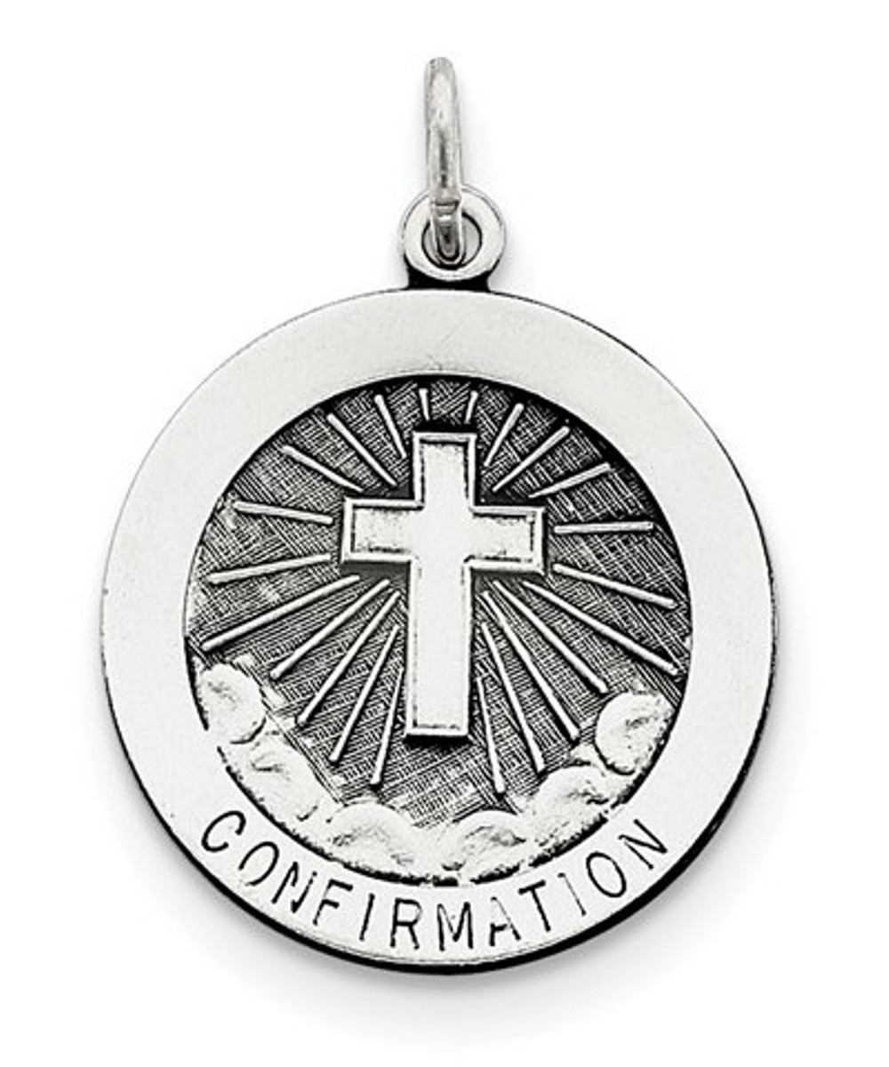 Sterling Silver Confirmation Medal Charm (25X22MM)
 img title=QC465