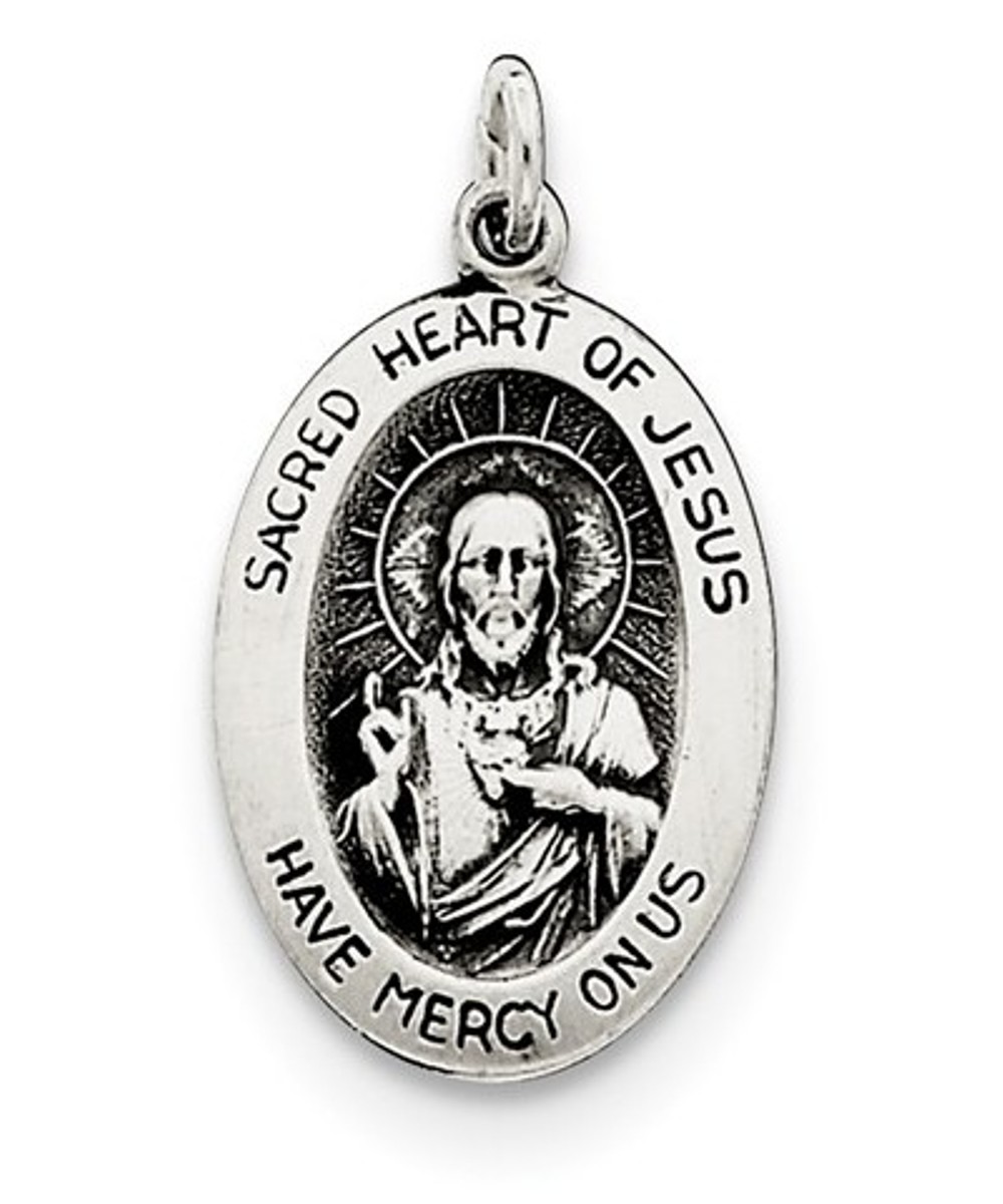 Sterling Silver Antiqued Sacred Heart Of Jesus Medal (22X15MM)
 img title=QC5481