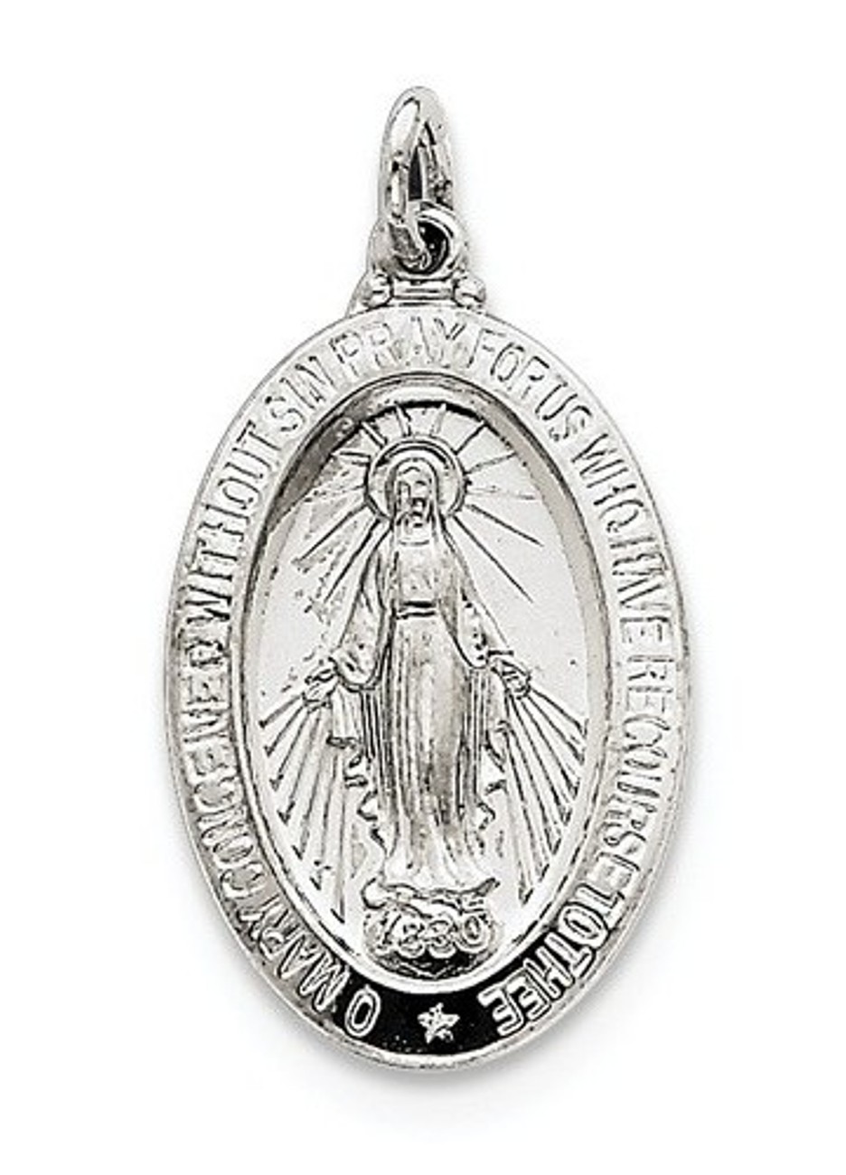 Sterling Silver Miraculous Medal Charm Pendant (30X16 MM)