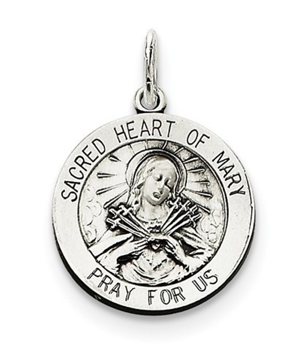Sterling Silver Antiqued Sacred Heart of Mary Medal