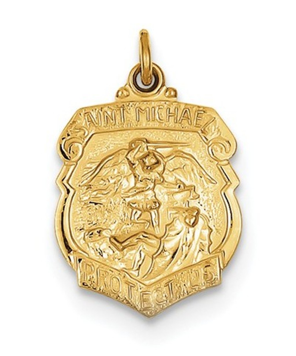 24k Gold-Plated Sterling Silver St. Michael Badge Medal (22X15MM)
 img title=QC5650