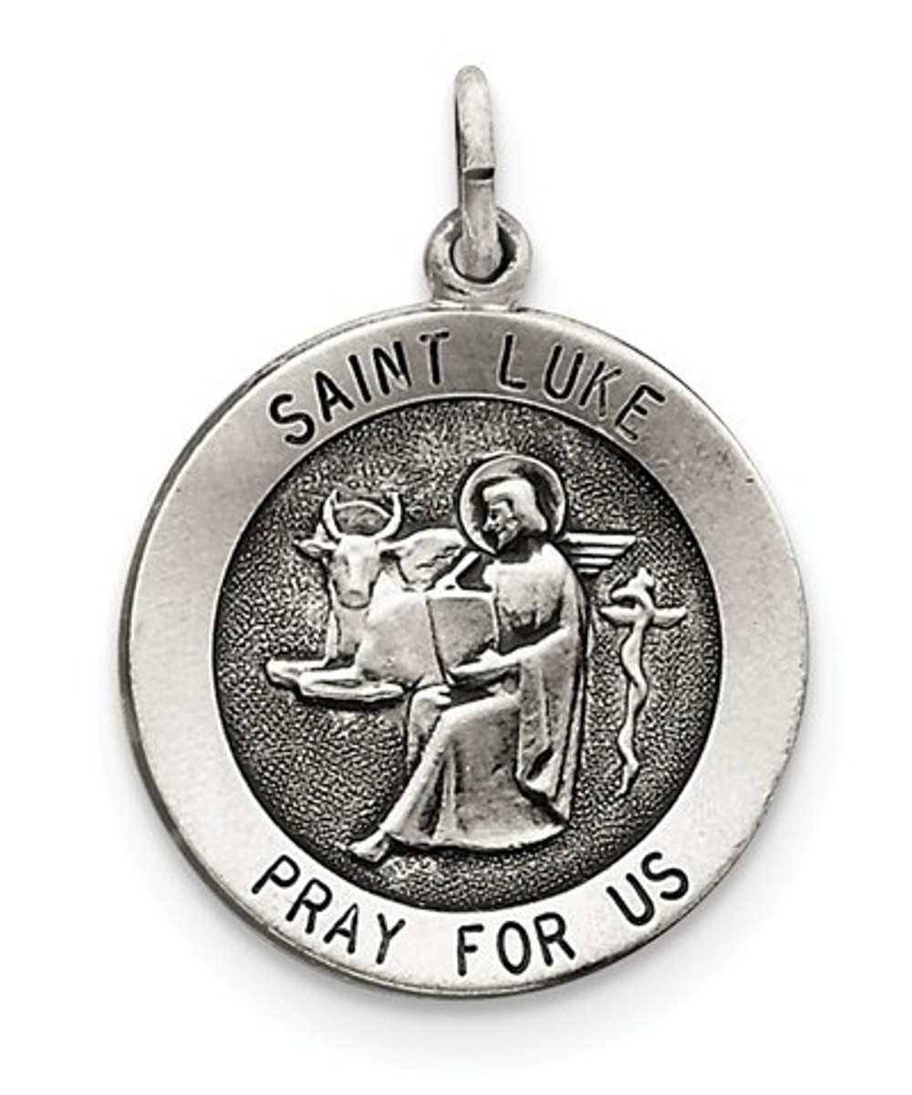 Sterling Silver Antiqued Saint Luke Medal (30X22MM) 
