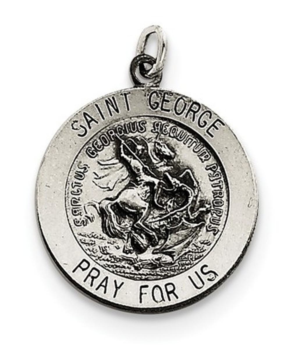 Sterling Silver Antiqued Saint George Medal (25X20MM) 