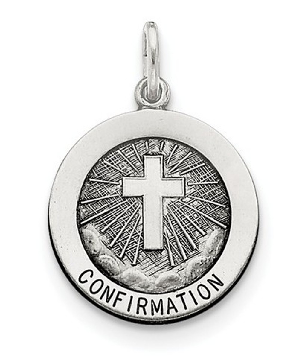Sterling Silver Antiqued Confirmation Medal (20X19MM)
 img title=QC5904