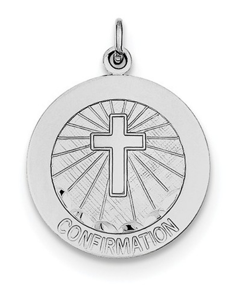 Rhodium-Plated Sterling Silver Brushed Confirmation Medal Pendant (21X18MM)