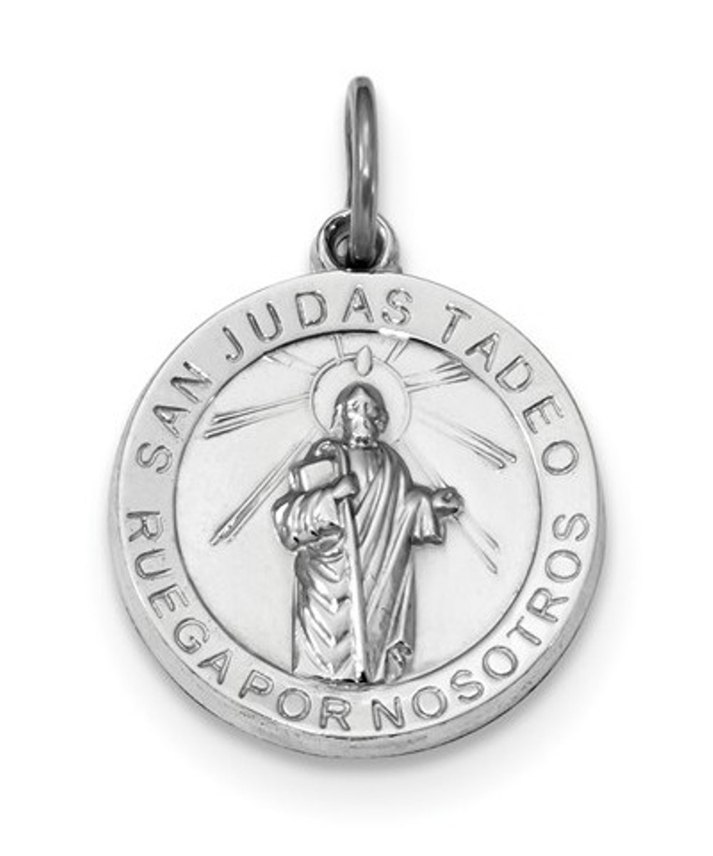 Rhodium-Plated Sterling Silver St. Jude Thaddeus Medal Pendant (21X19MM)