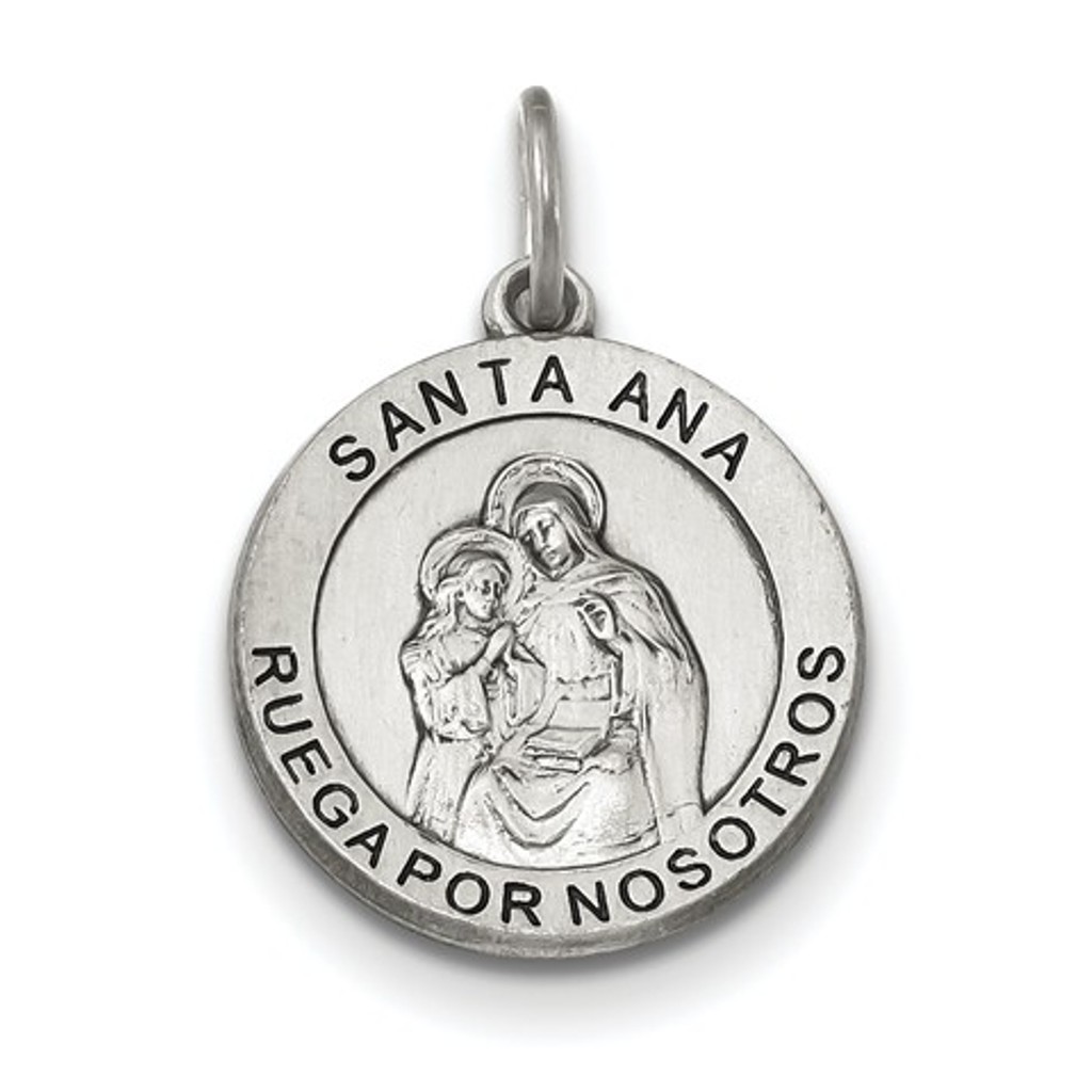 Sterling Silver Satin Antiqued Saint Anne Medal Pendant