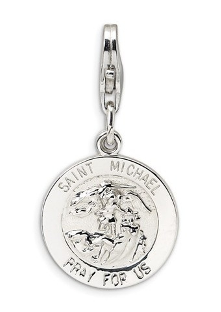 Rhodium-Plated Sterling Silver Saint Michael Medal Charm (27X14MM)