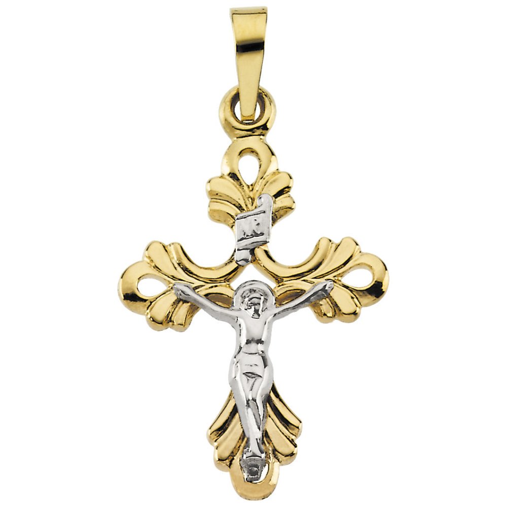 Crucifix 14k Yellow and White Gold Pendant