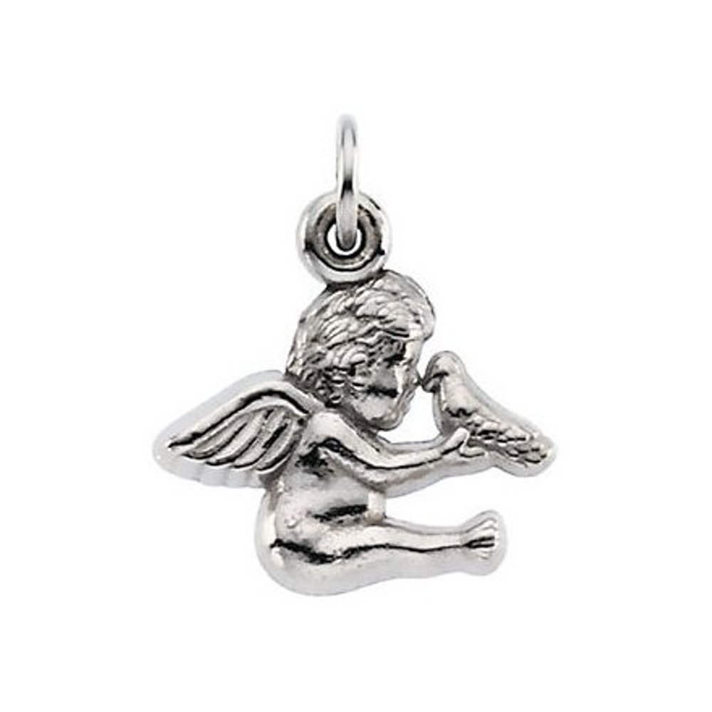 14K White 12x12mm Cherub Pendant