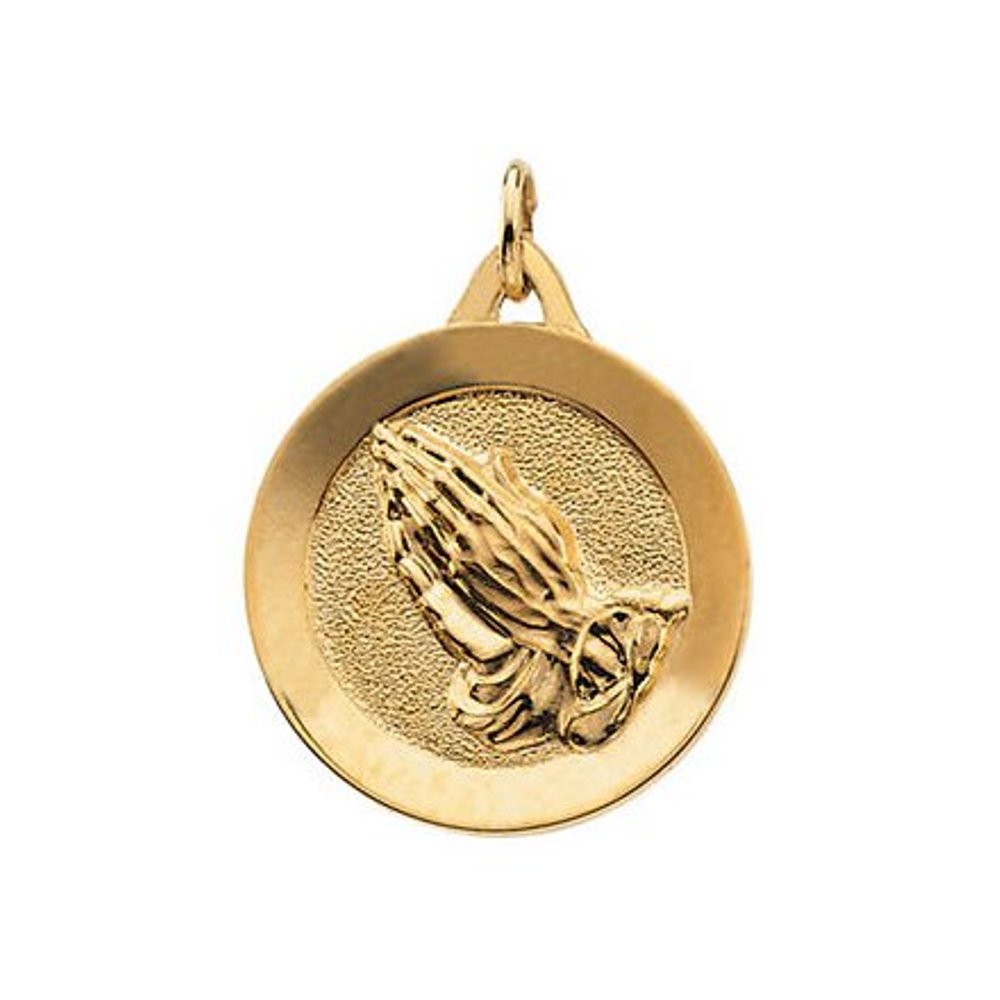 14k Yellow Round Praying Hands Pendant (19MM) 