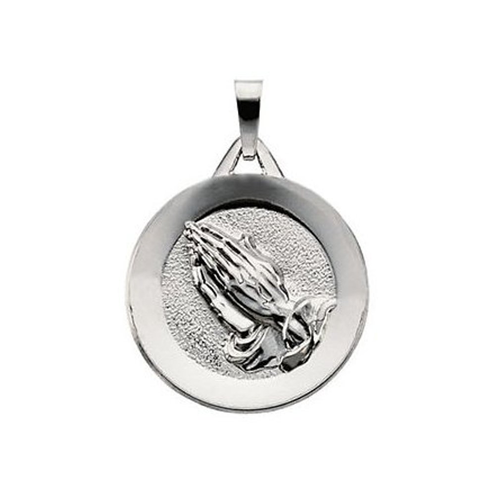 14k White Round Praying Hands Pendant (19MM)