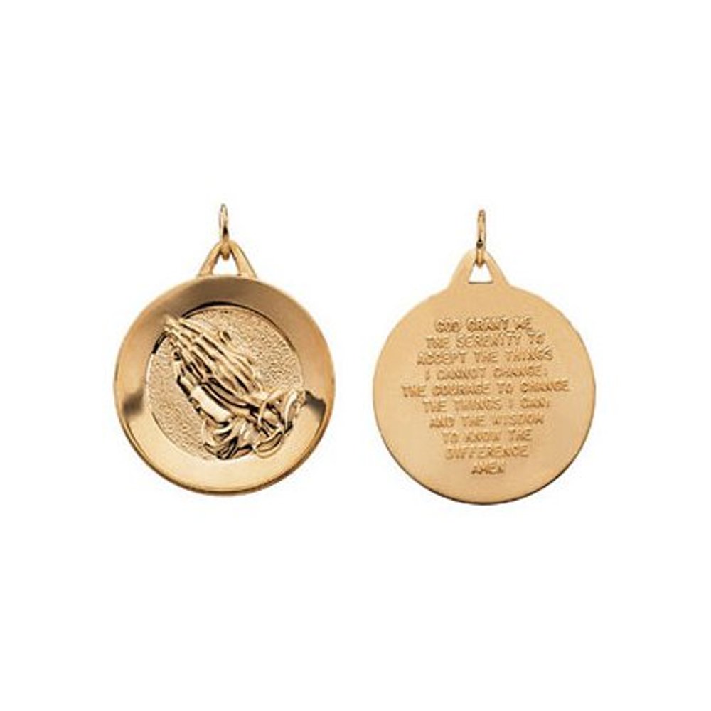 14k Yellow Round Praying Hands Pendant (21MM)