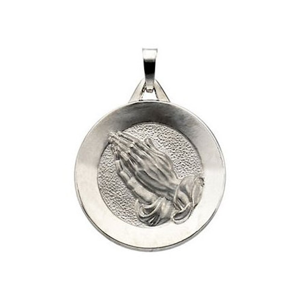 14k White Round Praying Hands Pendant (21MM)