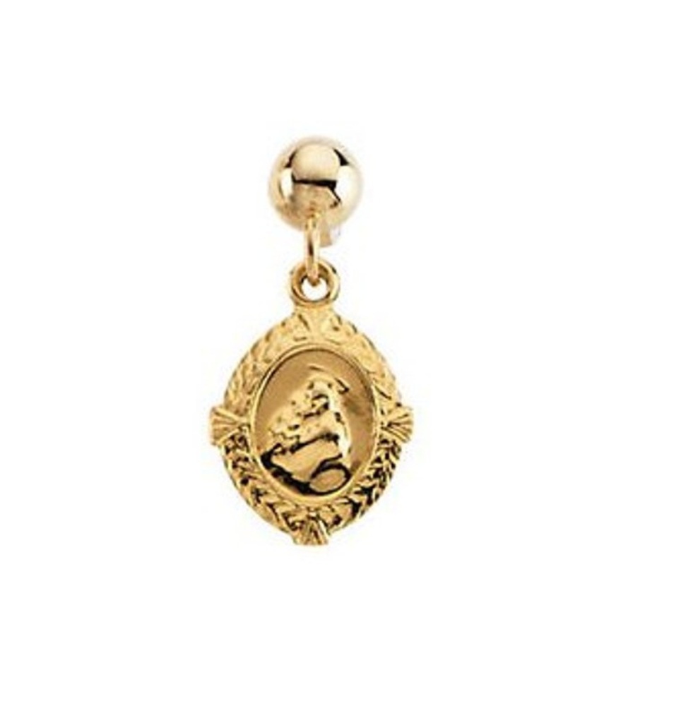 14k Yellow St. Anthony Medal Earrings (Single Earring) (20X9 MM)